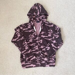 Monrow Burgundy Camo Zip Up Hoodie